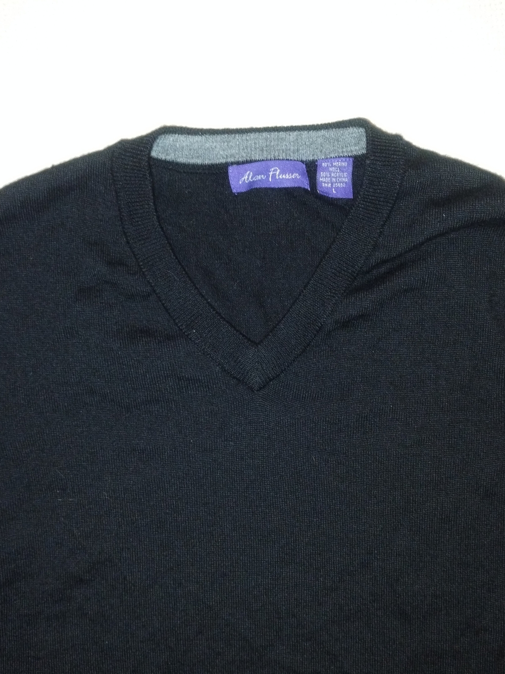 Alan Flusser Size Large Black Merino Wool Blend V-Neck Sweater Vest